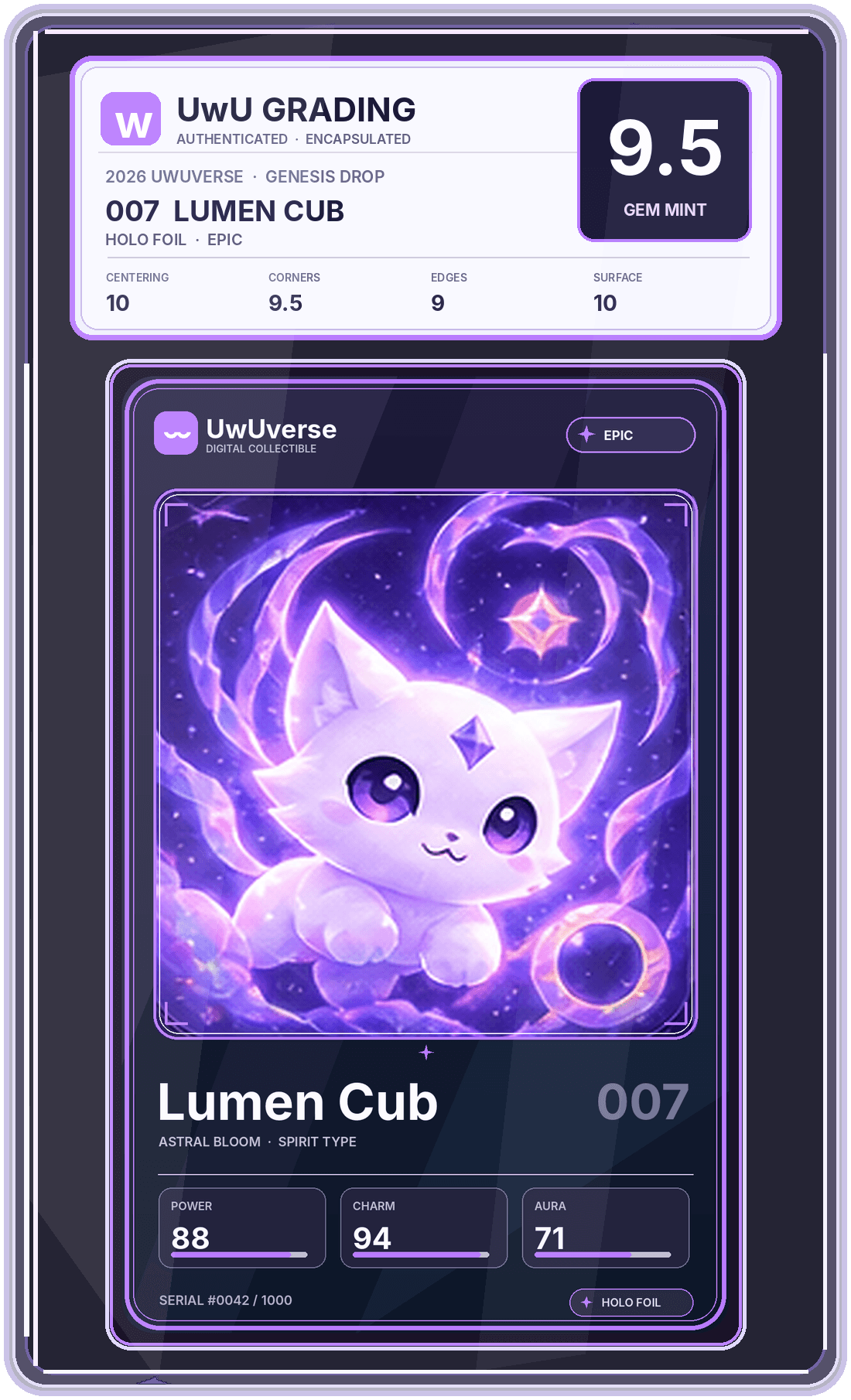 Lumen Cub, a placeholder epic-grade graded collectible